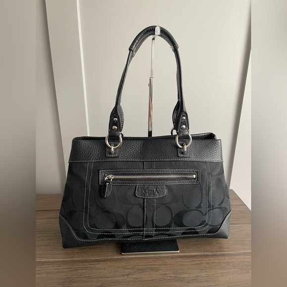 EUC,  Coach Black Fabric, Signature C with Black Leather Accents - Picture 1 of 8